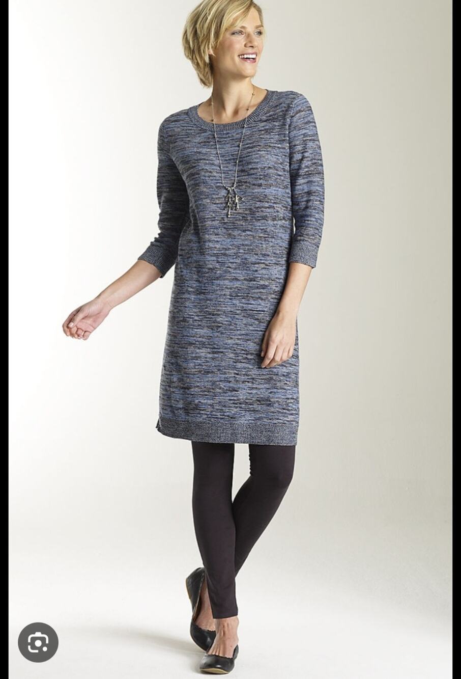J.Jill Linen Cotton Tunic Sweater Dress 3/4 Sleeve Slits Heather Blue Size Large